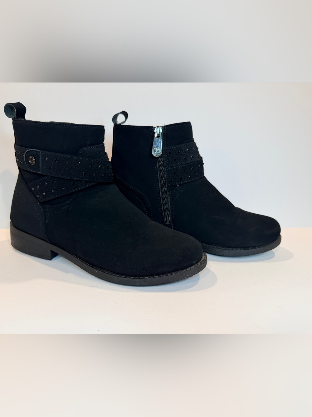 Women’s Black Ankle Booties with Decorative Strap
